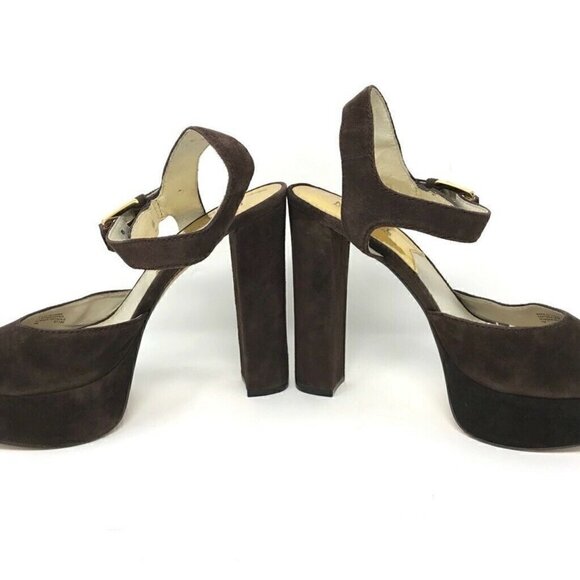Michael Kors Platform Heels Shoes Brown Leather 9 - Picture 3 of 8